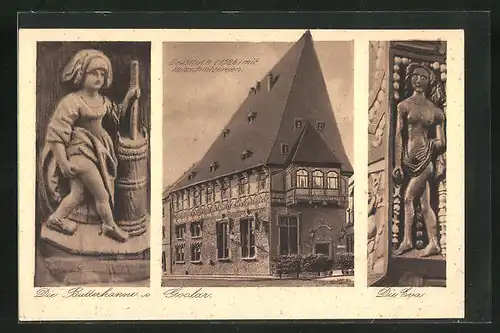 AK Goslar, Brusttuch mit Holzschnitzereien, Die Eva, Die Butterhanne