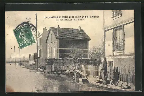 AK Inondations en 1910 de la Seine et de la Marne, Alfortville - Rue de l`Ècluse