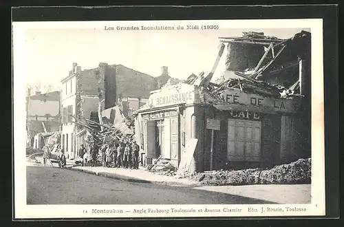 AK Inondations du Midi 1930, Montauban - Angle Faubourg Toulousain et Avenue Chamier, Hochwasser