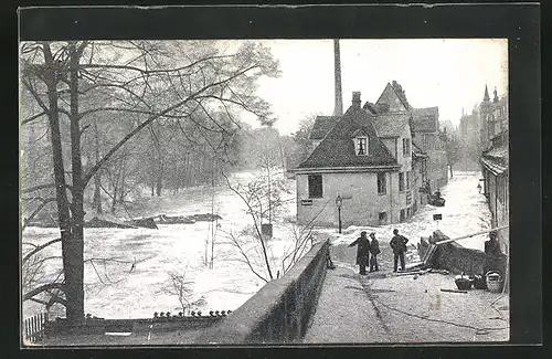 AK Nürnberg, Hochwasser-Katastrophe am 5. Februar 1909 - Die überflutete Agnesbrücke