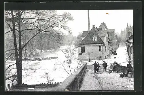 AK Nürnberg, Hochwasser-Katastrophe am 5. Februar 1909 - Die überflutete Agnesbrücke