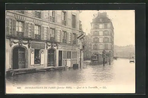 AK Inondations de Paris (Janvier 1910) - Quai de la Tournelle, Hochwasser