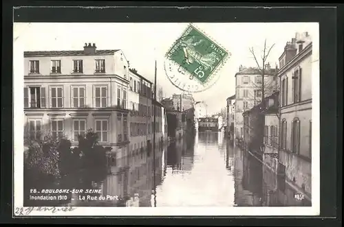 AK Inondation 1610, Boulogne-sur-Seine, La Rue du Port, Hochwasser