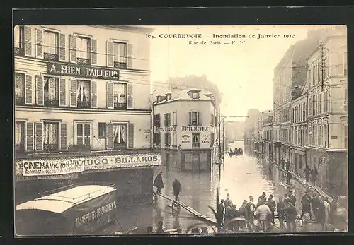 AK Inondation de Janvier 1910, Coubevoie - Rue de Paris, Hochwasser