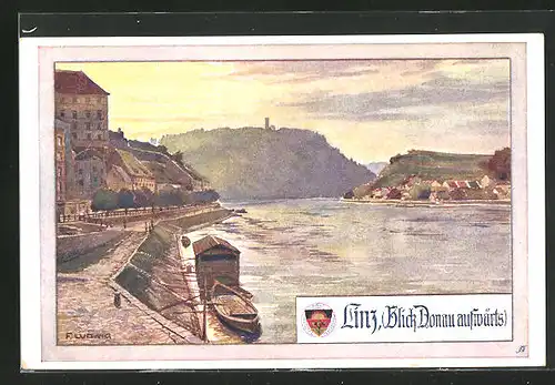 AK Deutscher Schulverein Nr. 487: Linz, Blick Donau aufwärts