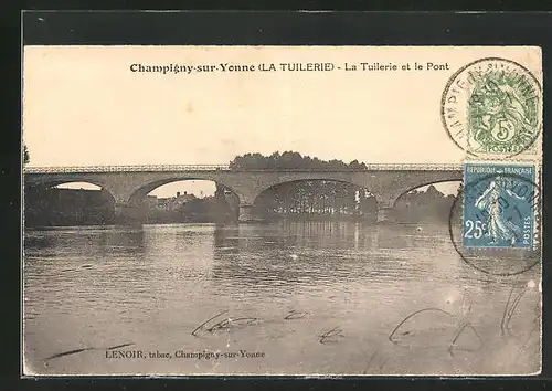 AK Champigny-sur-Yonne, La Tuilerie et le Pont