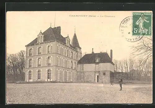 AK Champigny-sur-Yonne, Le Chateau, Mann zur Jagd am Schloss