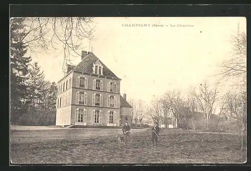 AK Champigny-sur-Yonne, Herren gehen zur Jagd am Schloss
