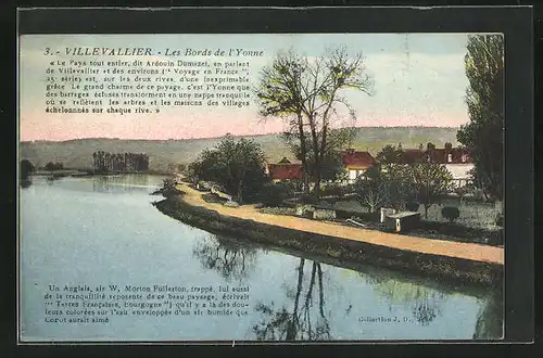 AK Villevallier, Les Bords de l`Yonne, Uferpartie mit der Siedlung