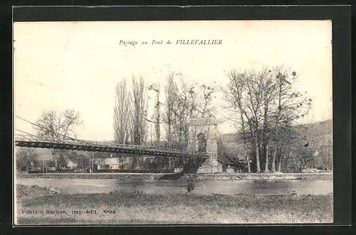 AK Villevallier, Paysage au Pont, am Flussufer