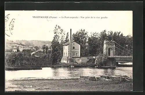 AK Villevallier, Le Pont suspendu, Vue prise de la rive gauche