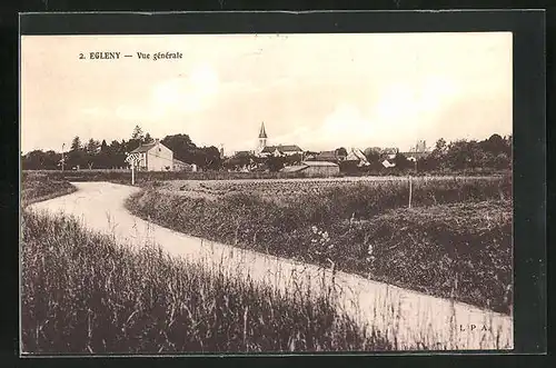 AK Egleny, Ansicht der Ortschaft von der Strasse aus