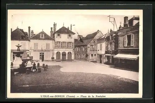 AK L`Isle-sur-Serein, Place de la Fontaine, der Brunnen auf dem Marktplatz