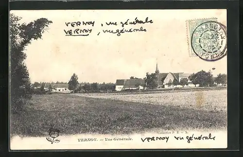 AK Vernoy, Vue Generale, Blick zur Kirche im Ort