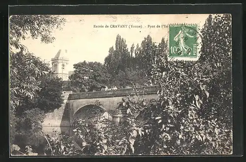 AK Cravant, Pont de l`Yonne, Partie an der Brücke in den Ort