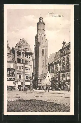 AK Breslau, Platzpartie mit der Elisabethkirche