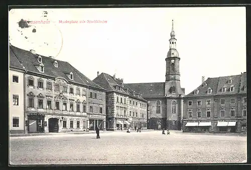 AK Grossenhain, die Stadtkirche auf dem Marktplatz