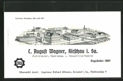 AK Kirschau i. Sa., die Zahnräder-, Getriebe- und Maschinenfabrik August Wagner