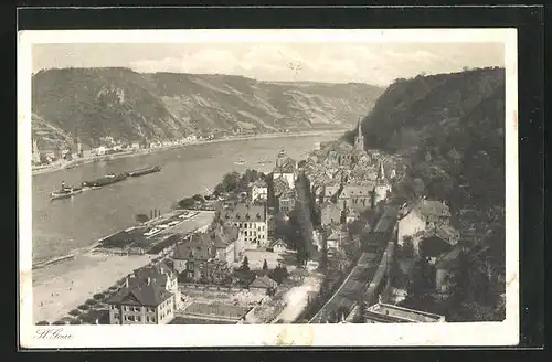 AK St. Goar, Blick über die Stadt auf den Fluss