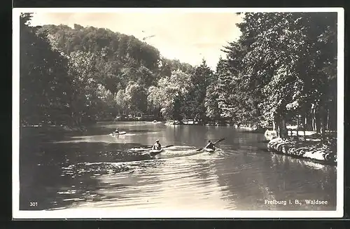 AK Freiburg i. B., Kanuten auf dem Waldsee