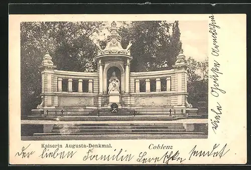 AK Koblenz, vor dem Kaiserin Augusta-Denkmal