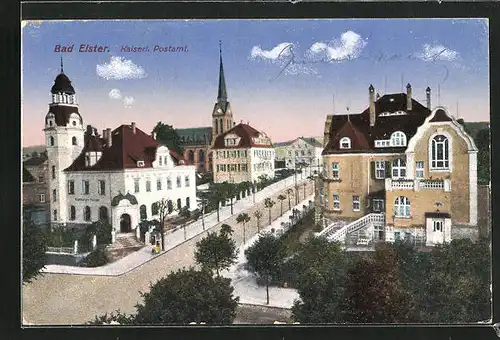AK Bad Elster, Strasse vor dem kaiserlichen Postamt