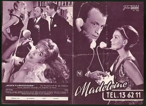 Filmprogramm NFP Nr. 926, Madeleine Tel. 13 62 11, Eva Bartok, Sabina Sesselmann, Regie: Kurt Meisel