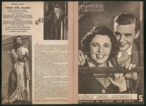 Filmprogramm IFS, Träum` nicht, Annette, Jenny Jugo, Max Eckardt, Regie: Eberhard Klagemann