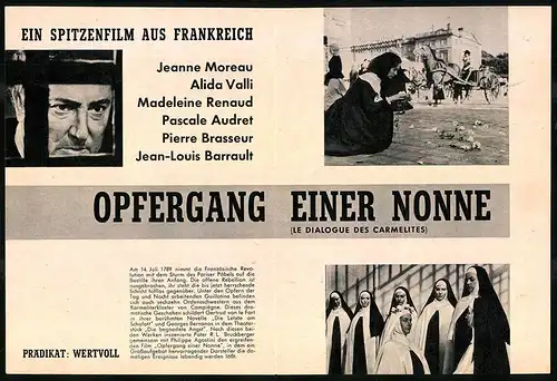 Filmprogramm UFA, Opfergang einer Nonne, Jeanne Moreau, Alida Valli, Madeleine Renaud