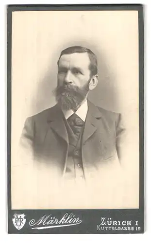 Fotografie R. Märklin, Zürich, Kuttelgasse 19, Portrait Mann mit Vollbart im Anzug