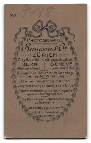 Fotografie Samson & Cie., Zürich, Sihlstr. 3, Portrait Herr mit Krawatte im Jacket