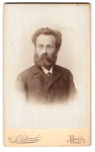 Fotografie C. F. Schmid, Basel, Clarastrasse 5, Portrait bürgerlicher Herr mit Backenbart und Brille