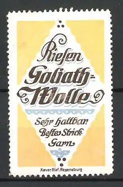 Reklamemarke Riesen Goliath-Wolle ist sehr haltbares & bestes Strickgarn