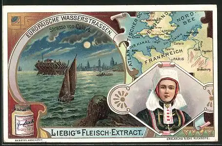 Sammelbild Liebig, Europäische Wasserstrassen, Strasse von Calais