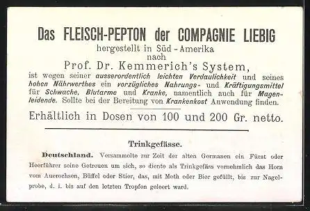 Sammelbild Liebig, Trinkgefässe in Deutschland, Krüge, Hörner, Pokale und Kannen