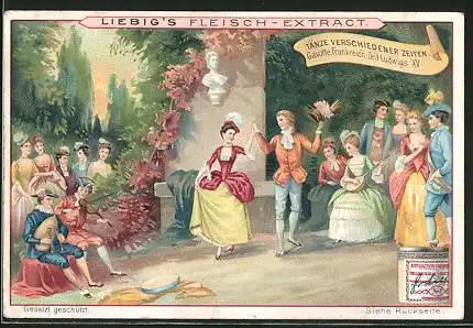 Sammelbild Liebig, Tänze verschiedener Zeiten, Gavotte Frankreich, Zeit Ludwigs XV.