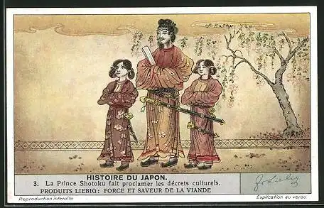 Sammelbild Liebig, Historie du Japon, La Prince Shotoku fait proclamer les décrets culturels, Japan