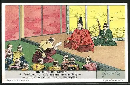 Sammelbild Liebig, Historie du Japon, Yoritomo se fait proclamer premier Shogun, Japan