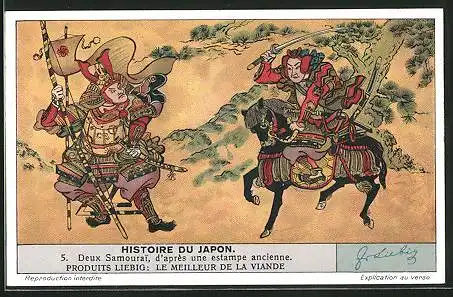 Sammelbild Liebig, Historie du Japon, Deux Samurai, d`après une estampe ancienne, Japan