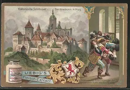 Sammelbild Liebig, Historische Schlösser, Der Hradschin in Prag, Die böhmischen Rebellen stürzen die kaiserlichen Räthe..