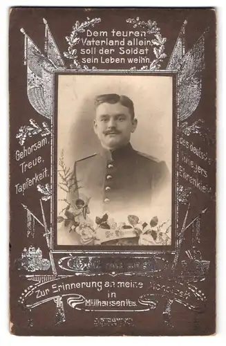 Fotografie Fotograf und Ort unbekannt, Portrait Soldat in Uniform Rgt. 142