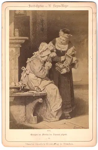 Fotografie Theodor Stroefer, München, Gemälde Faust Gretchen bei Martha den Schmuck zeigend