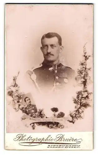 Fotografie Bruere, Diedenhofen, Portrait Uffz. Albert Schulz in Uniform Rgt. 14 mit Orden und Schützenschnur