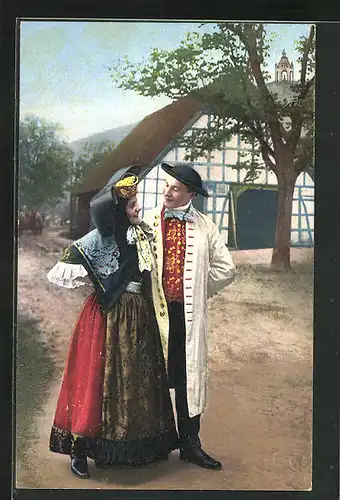 AK Tracht Schaumburg-Lippe, Paar auf einer Landstrasse