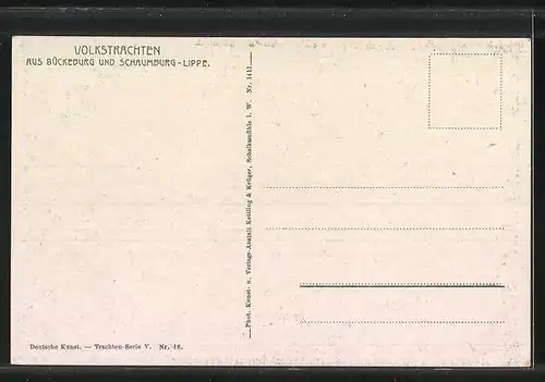 AK Volkstrachten aus Bückeburg und Schaumburg-Lippe, Frau mit Korb geht zur Stadt