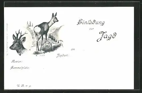 AK Einladung zur Jagd, Rehbock und Reh