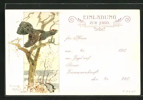 AK Einladung zur Jagd, Vogel auf einem Baum