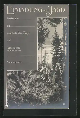 AK Jagdeinladung, Jäger horchen nach Lauten