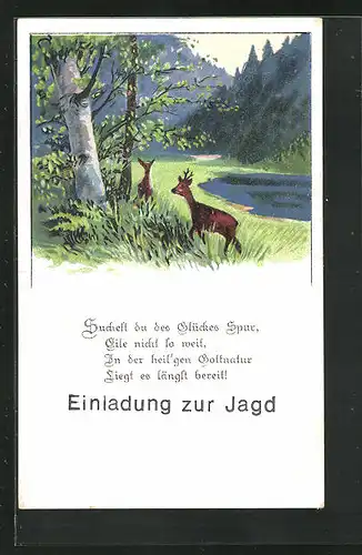 Künstler-AK Jagdeinladung, Rehe im Gebirge