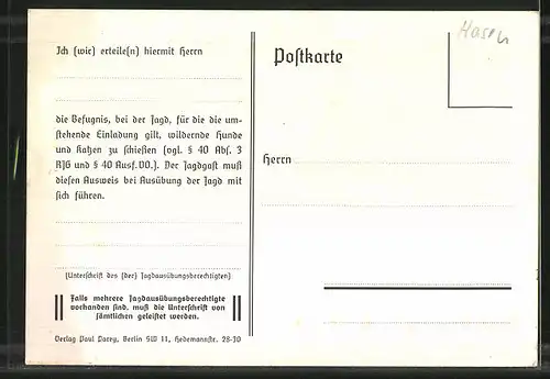 Künstler-AK Hasen auf der Jagd im Winter, Jagdeinladung